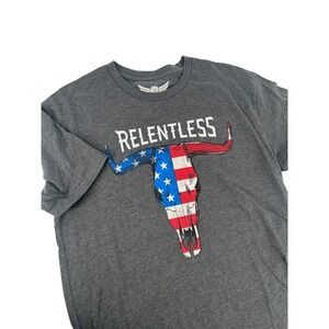 Ariat Relentless Mens Large Gray American Flag  Longhorn Skull Graphic T-Shirt
